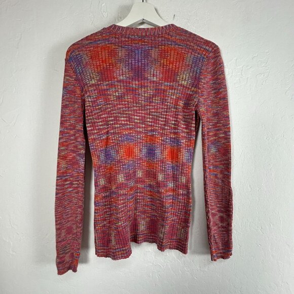 Sundance Womens Multicolor Ribbed V-Neck Henley Sweater Top Medium Long Sleeve - Picture 2 of 8